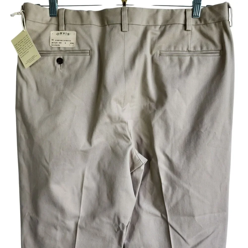 NWT Orvis Men's Wrinkle-Free Chinos Khaki Pleated Pants Size 38 100% Cotton